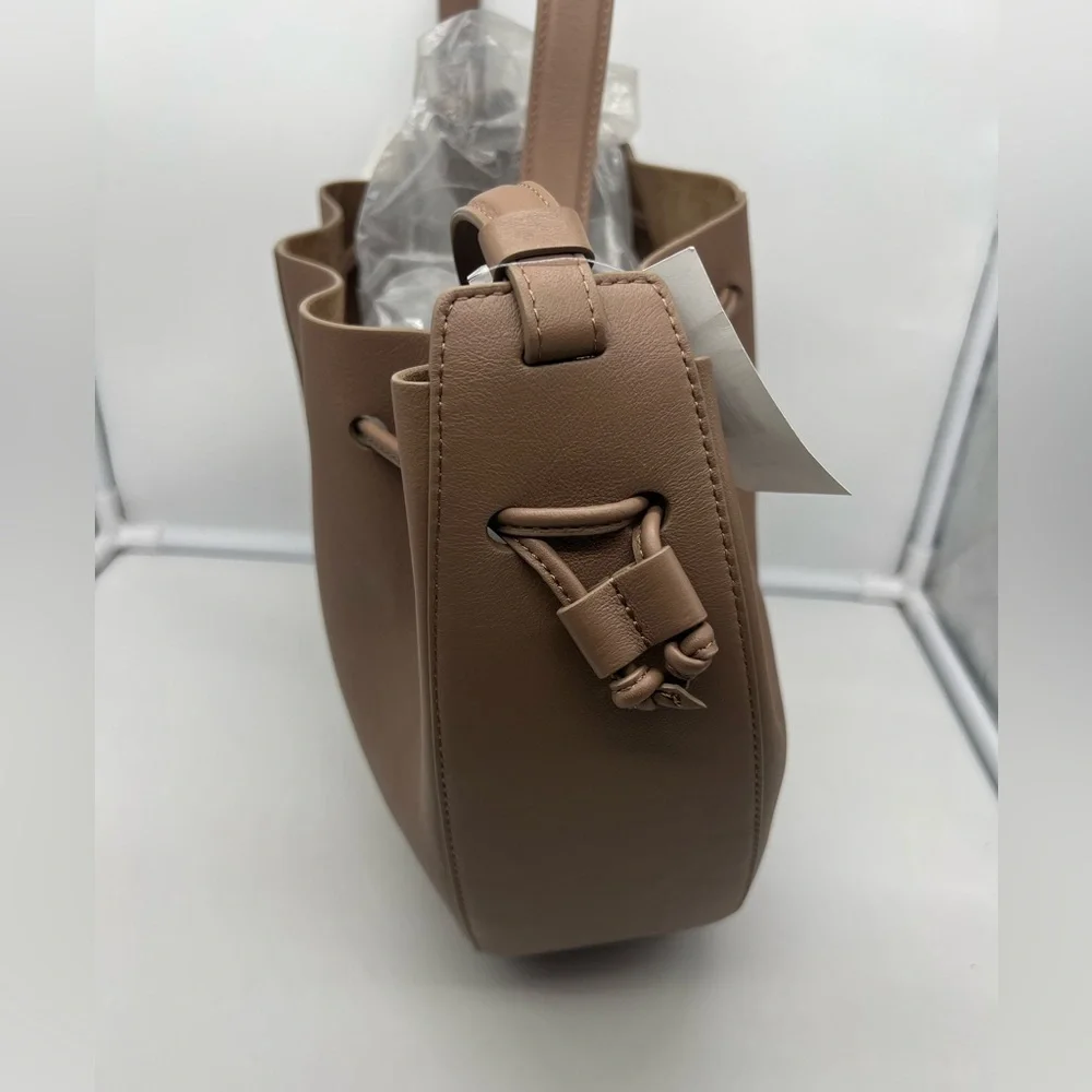 NWT MANSUR GAVRIEL Flores Biscotto Nude Leather Double Drawstring Shoulder Bag - Picture 13 of 16